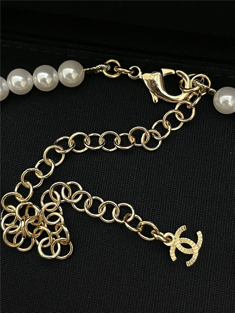 Ch**el double c white love pearl necklace
