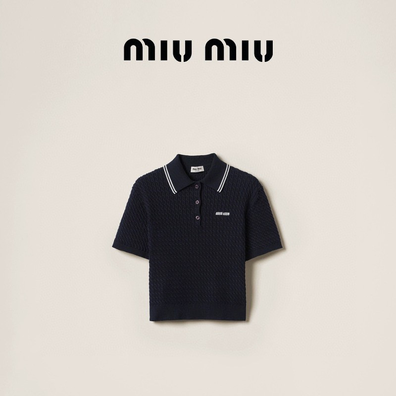 M1um1u polo short-sleeved knitted top replica clothes