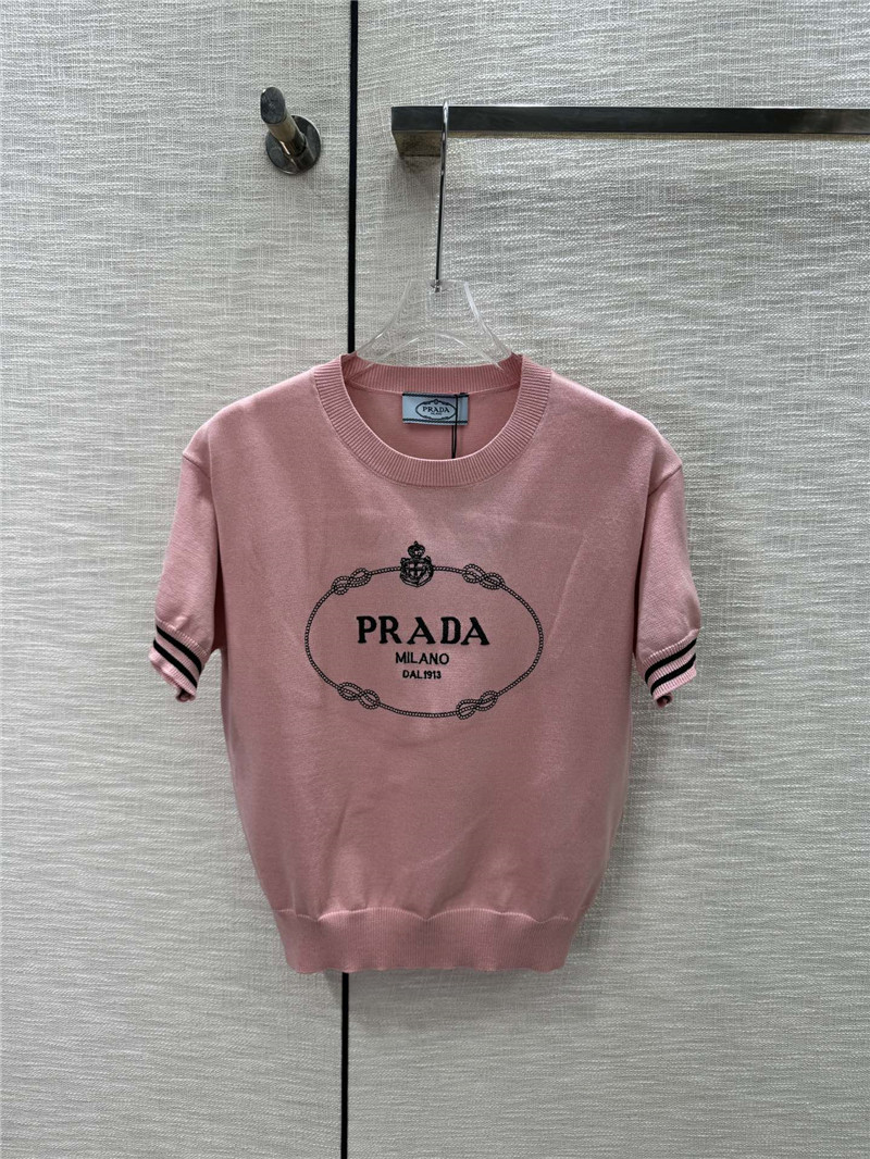 Pra*a round neck knitted short sleeve replica d&g clothing