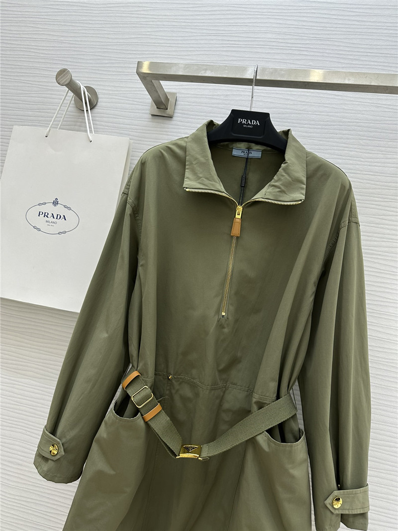 Pra*a lapel zipper dress replica designer clothes