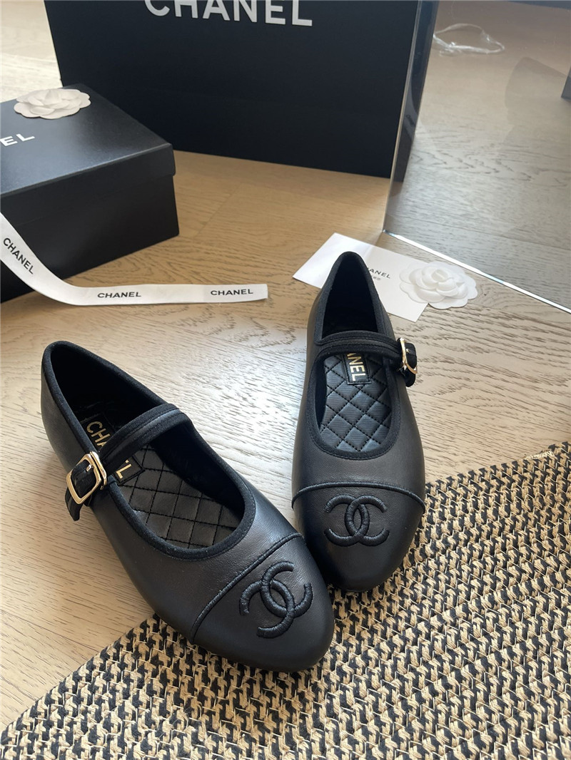 Ch**el mary janes black leather ballet flats