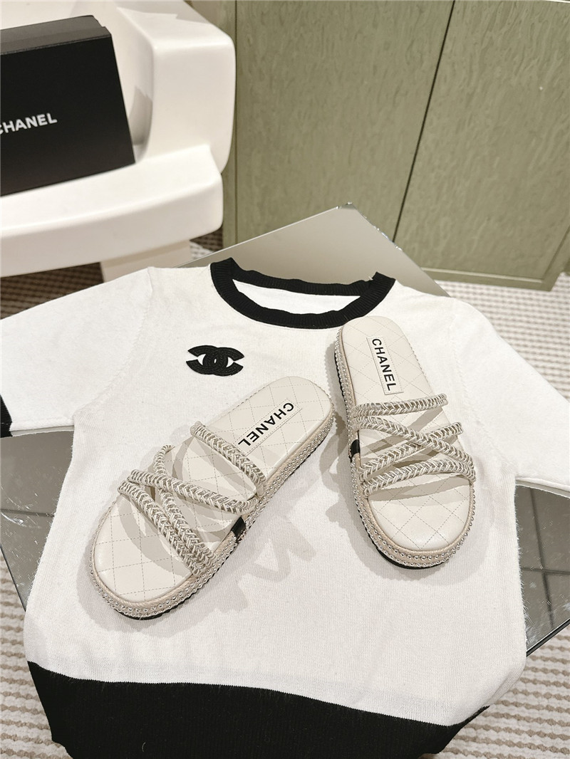 Ch**el logo espadrilles white slides