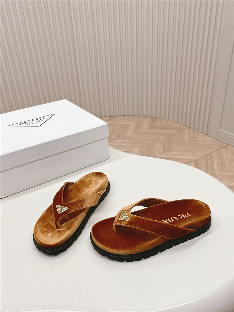 Pra*a velvet thong flip-flops in brown