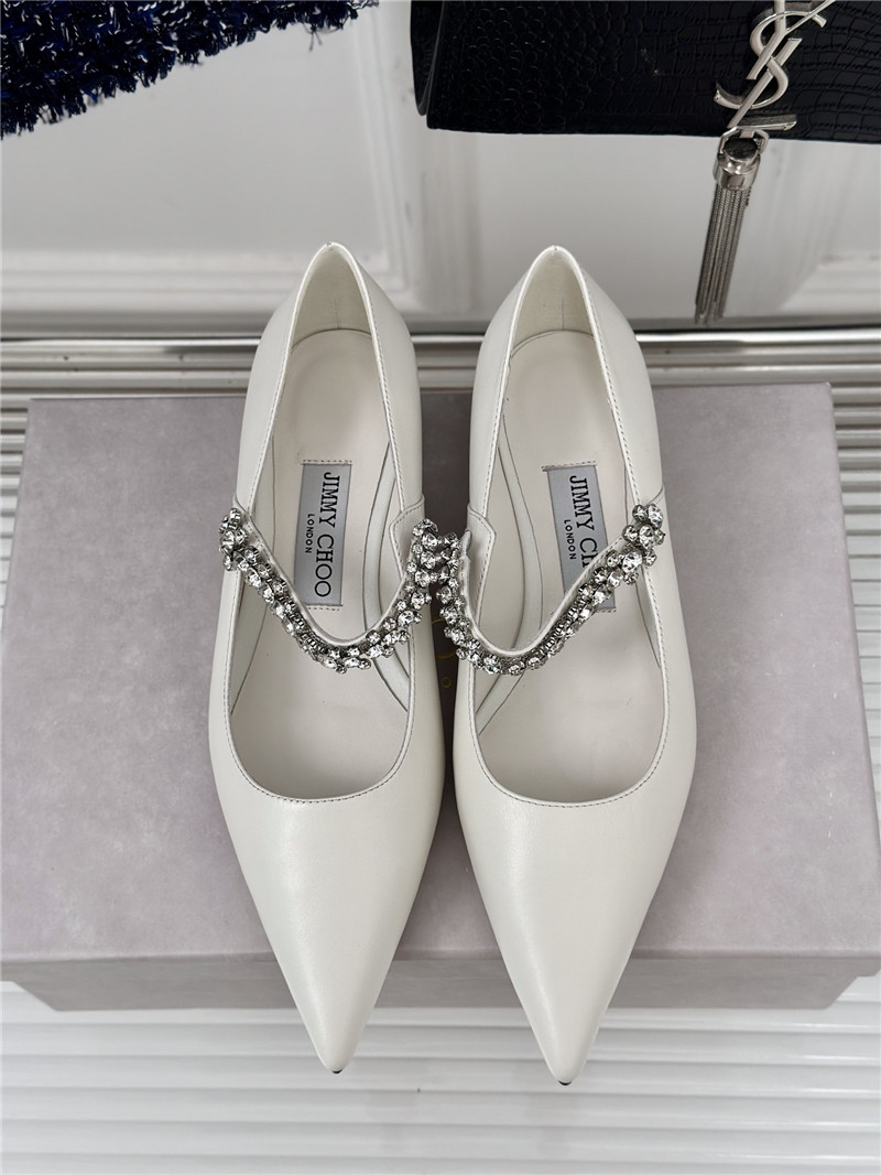 J1m*y Ch00 bing 25 white crystal strap patent leather flats