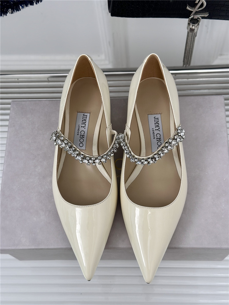 J1m*y Ch00 bing 25 crystal strap patent leather flats