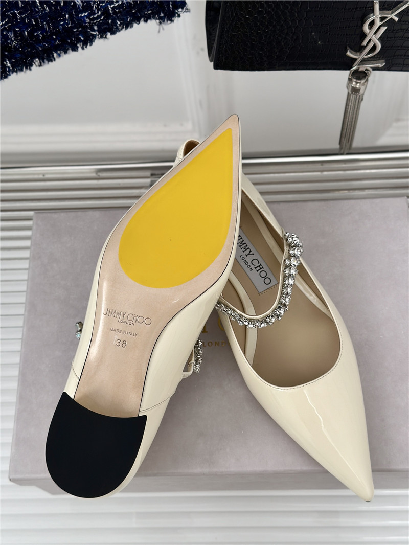 J1m*y Ch00 bing 25 crystal strap patent leather flats