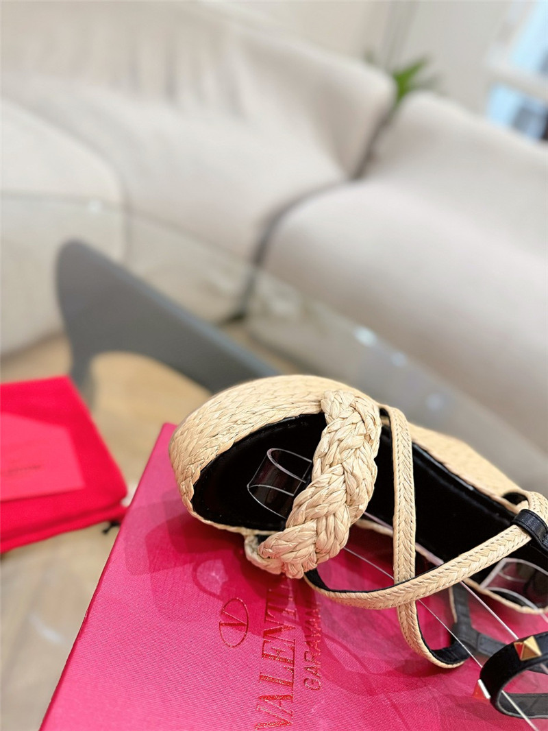 Va1e*ntin0 garavani rockstud raffia leather espadrille sandals