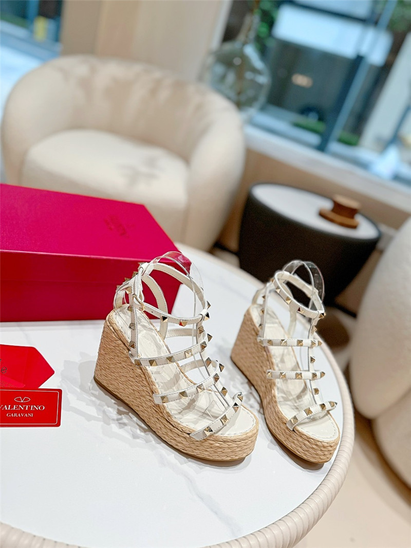 Va1e*ntin0 garavani rockstud wedge sandals white