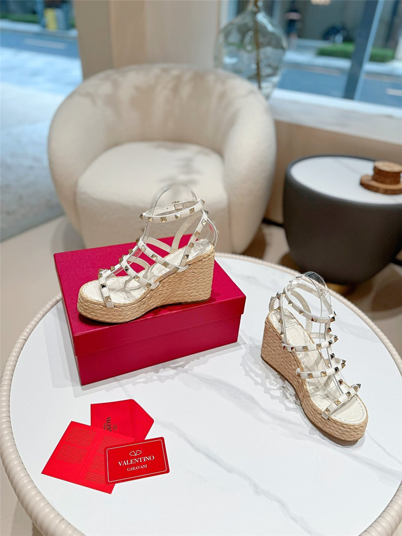 Va1e*ntin0 garavani rockstud wedge sandals white