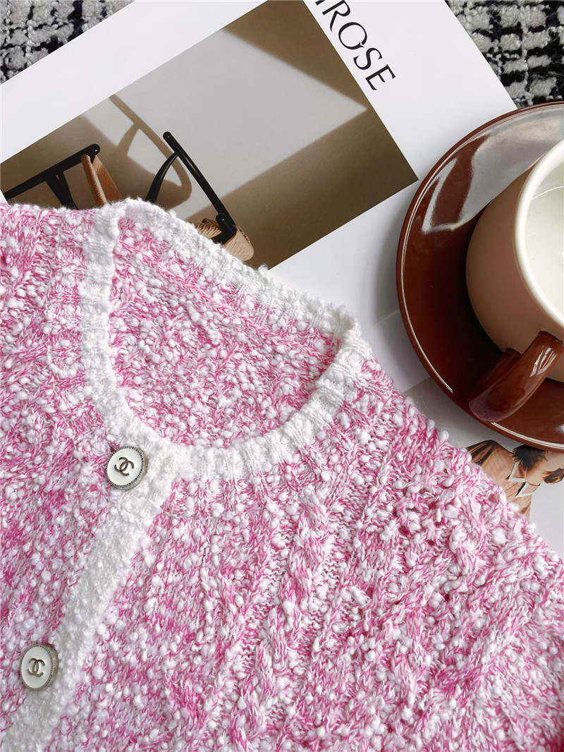 Ch**el color block twist cardigan pink