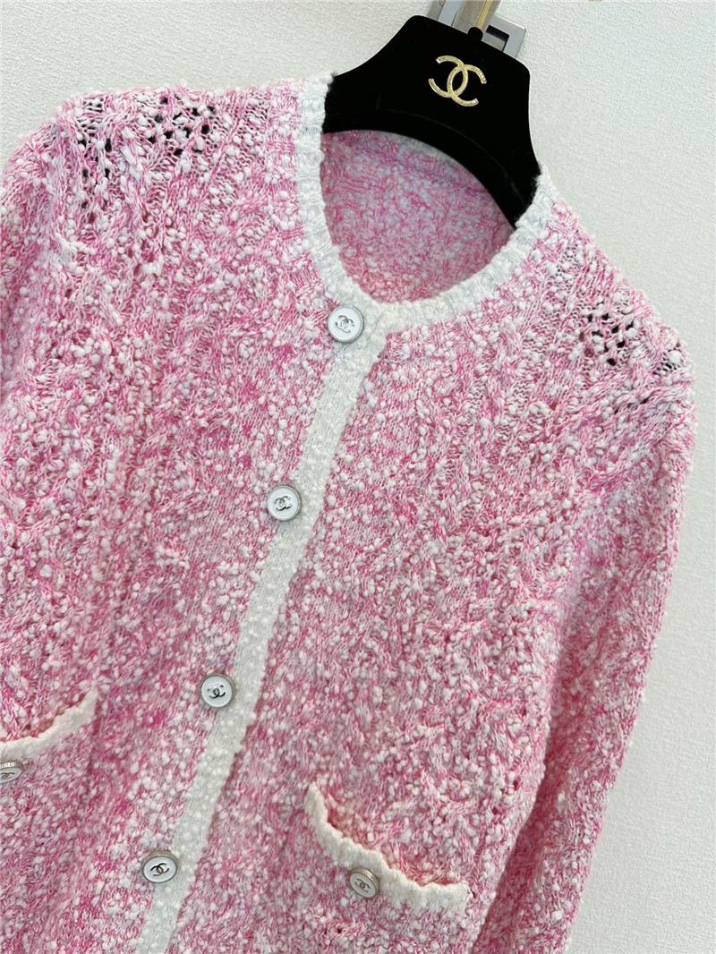 Ch**el color block twist cardigan pink