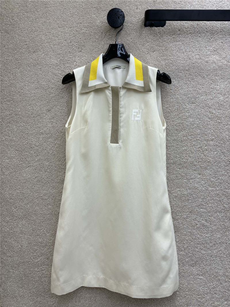 F**di knitted lapel patchwork sleeveless dress replica clothing