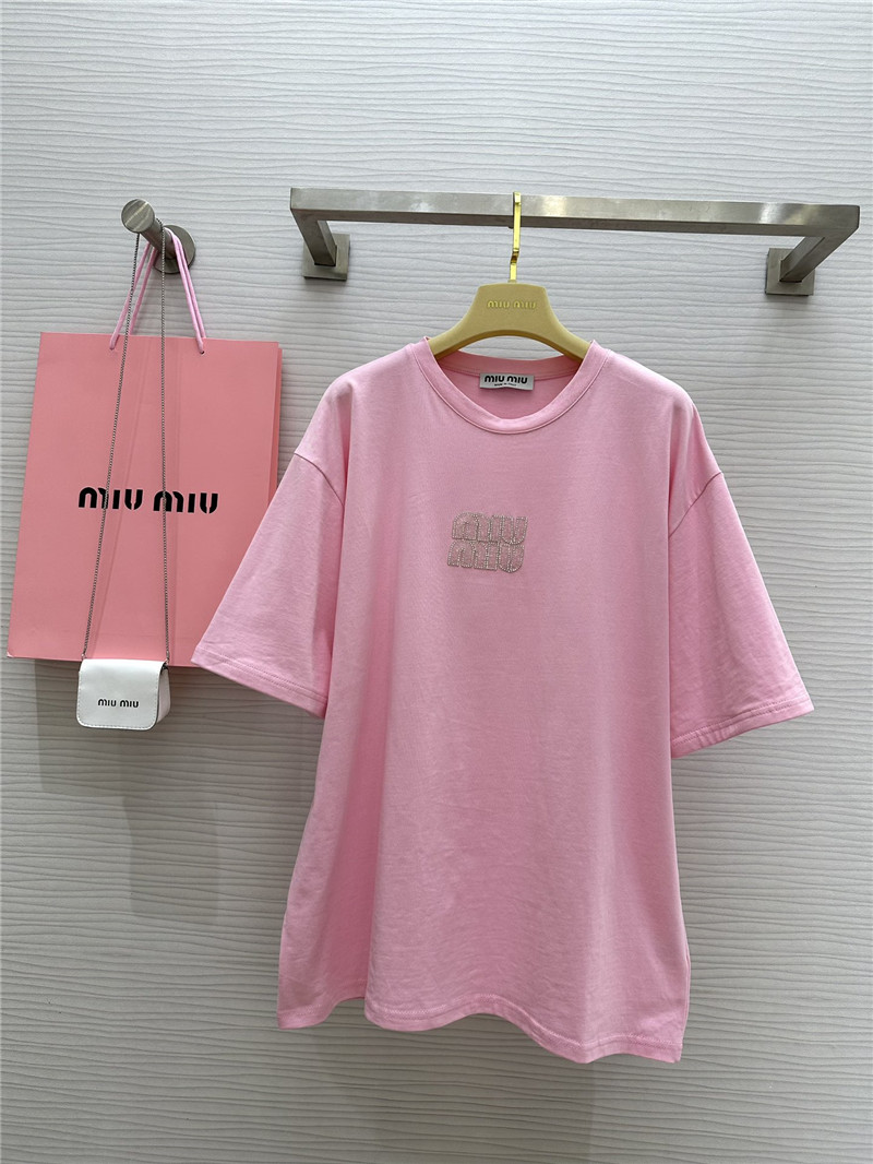 M1um1u custom beaded contrast color t-shirt replica clothing