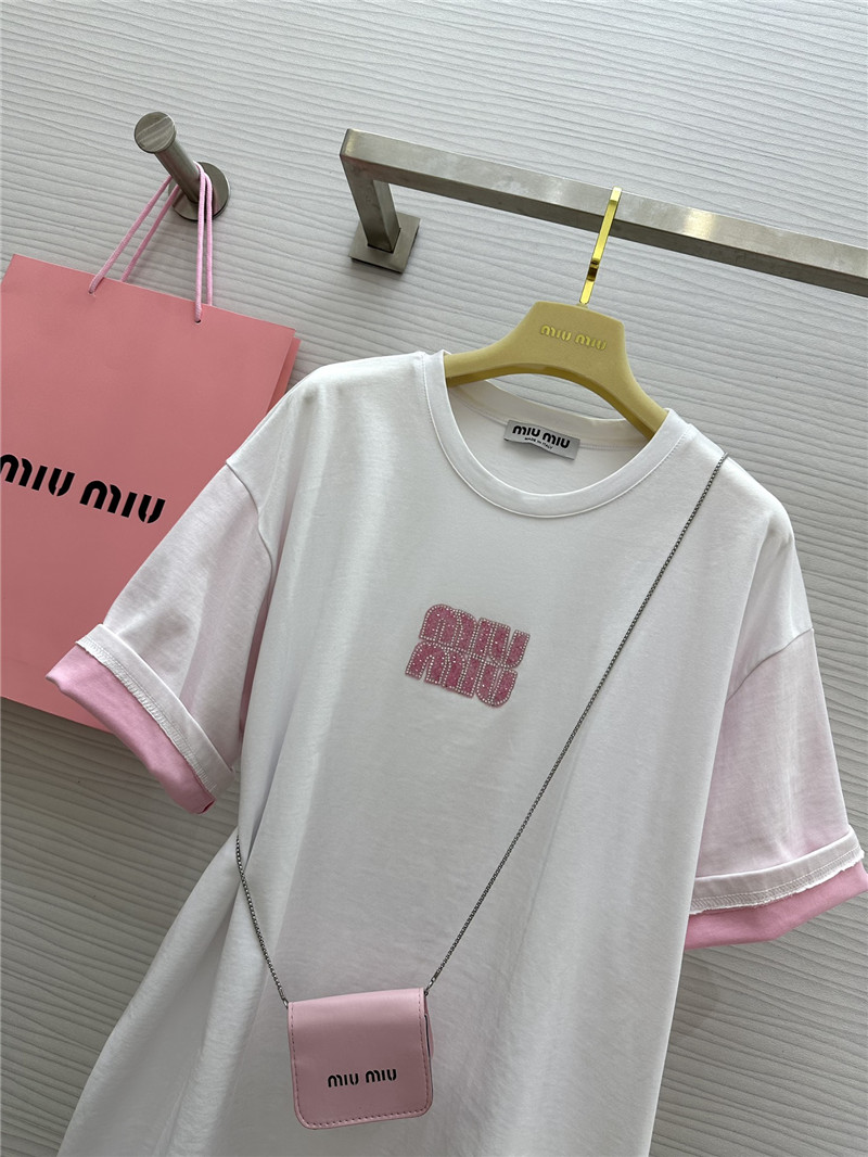 M1um1u custom beaded contrast color t-shirt replica clothing