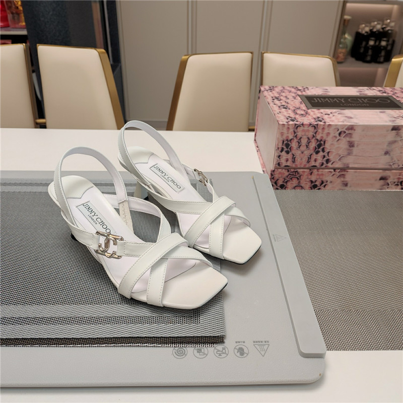 J1m*y Ch00 jess 95 white leather sandals