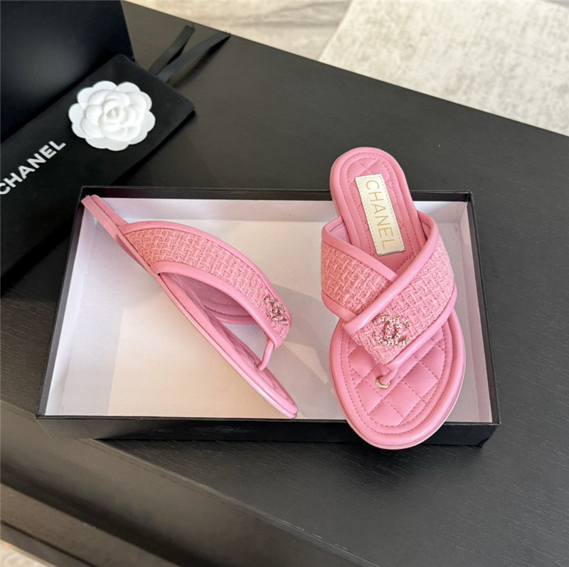 Ch**el tweed pink flats flip flop