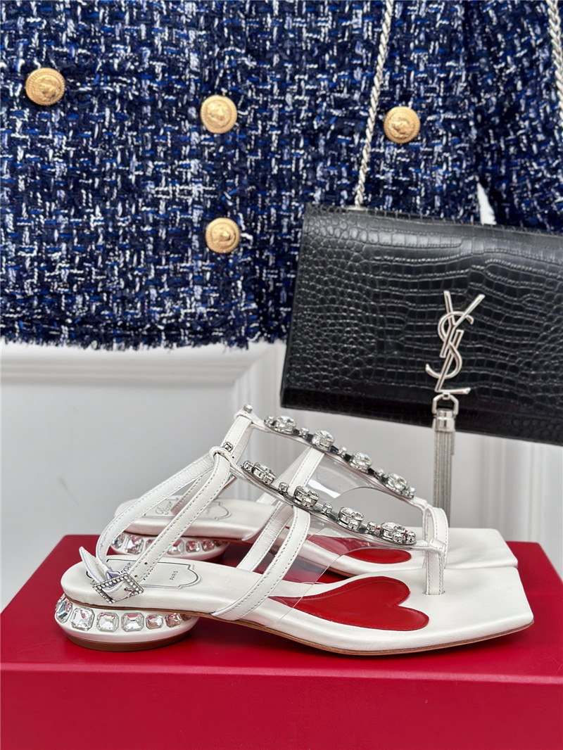 roger u1u1er jewel heel disco sandals in white leather