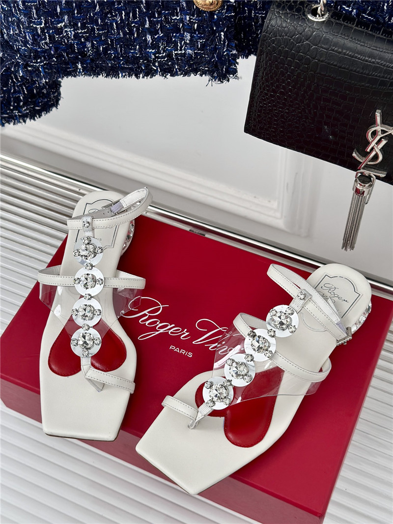 roger u1u1er jewel heel disco sandals in white leather