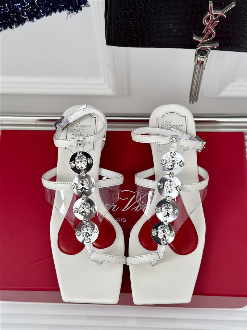 roger u1u1er jewel heel disco sandals in white leather