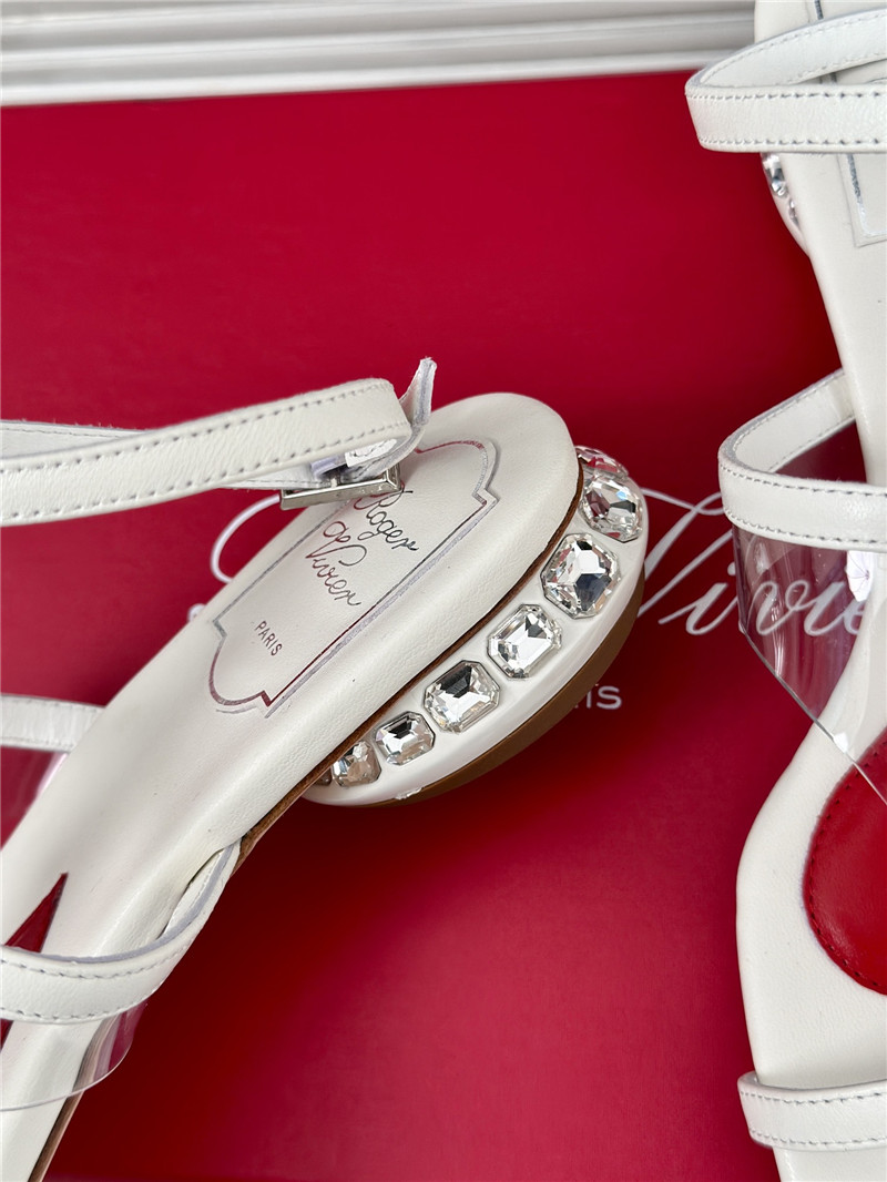 roger u1u1er jewel heel disco sandals in white leather