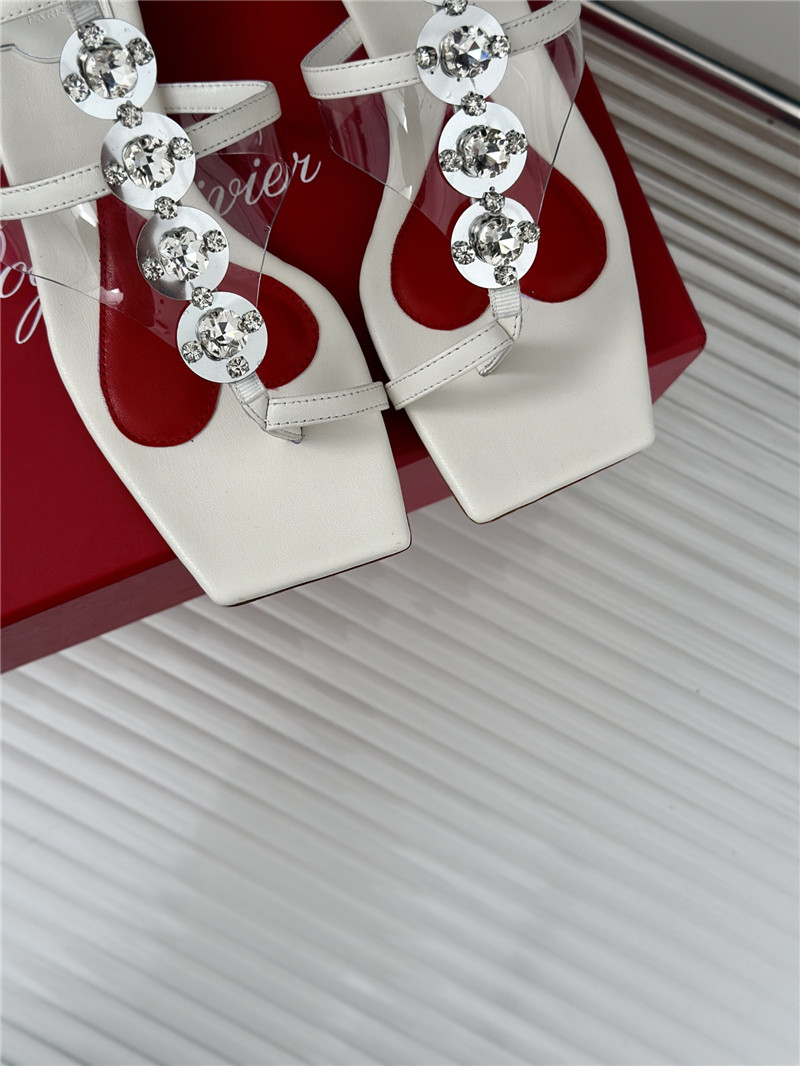 roger u1u1er jewel heel disco sandals in white leather