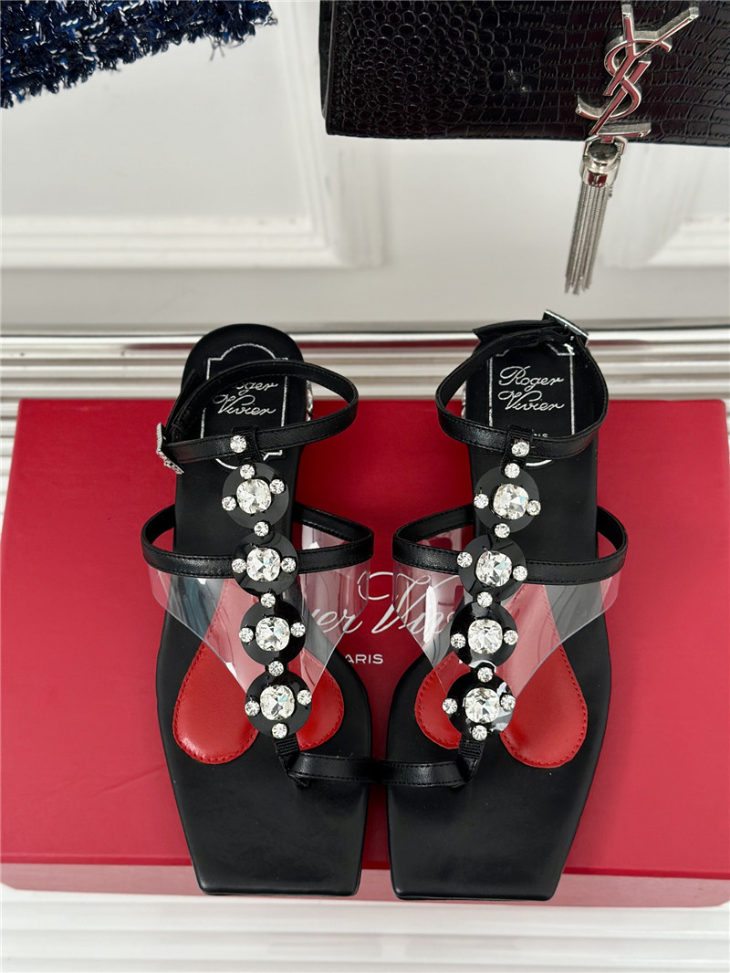 roger u1u1er jewel heel disco sandals in black leather