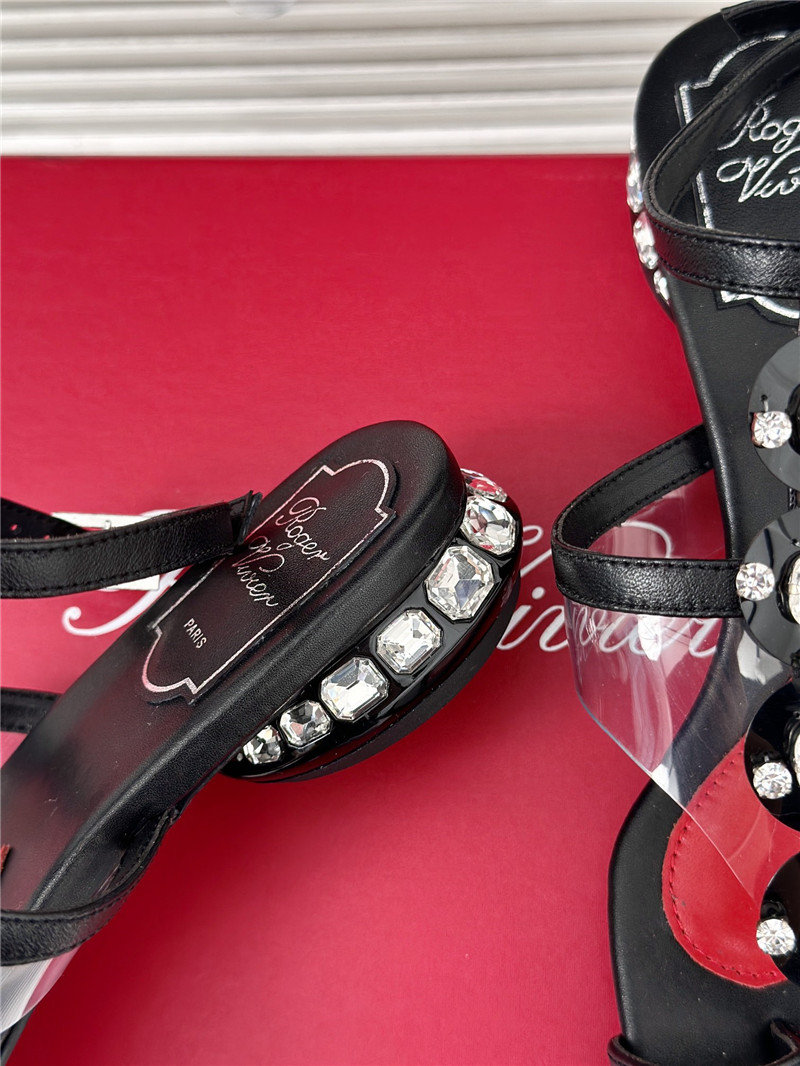 roger u1u1er jewel heel disco sandals in black leather