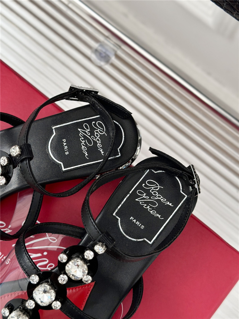 roger u1u1er jewel heel disco sandals in black leather