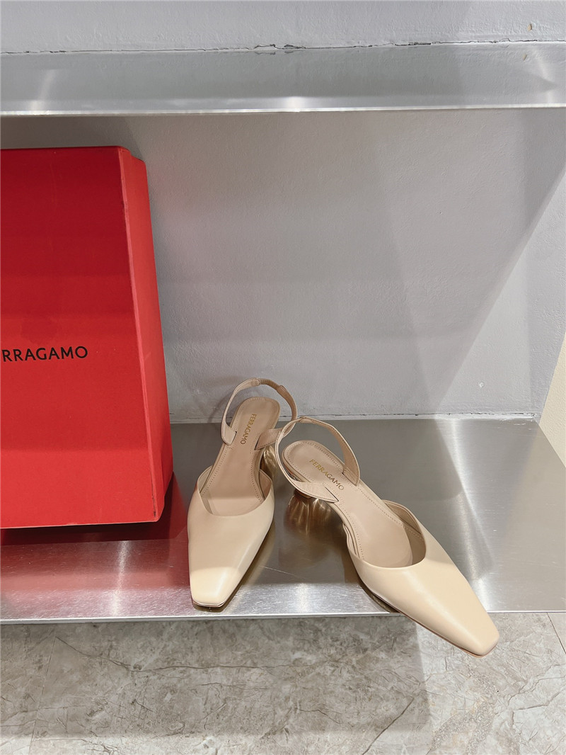 Ferragamo 40mm Cage-Heel Slingback Pumps Beige