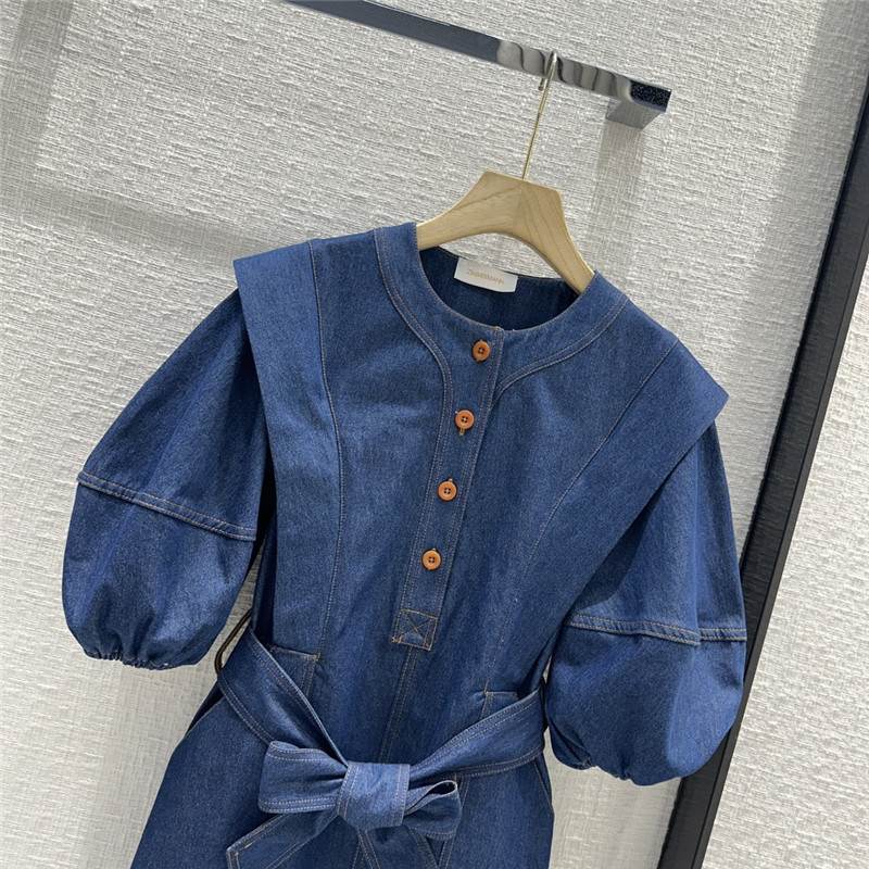 zimm blue belted waist denim dress replicas clothes