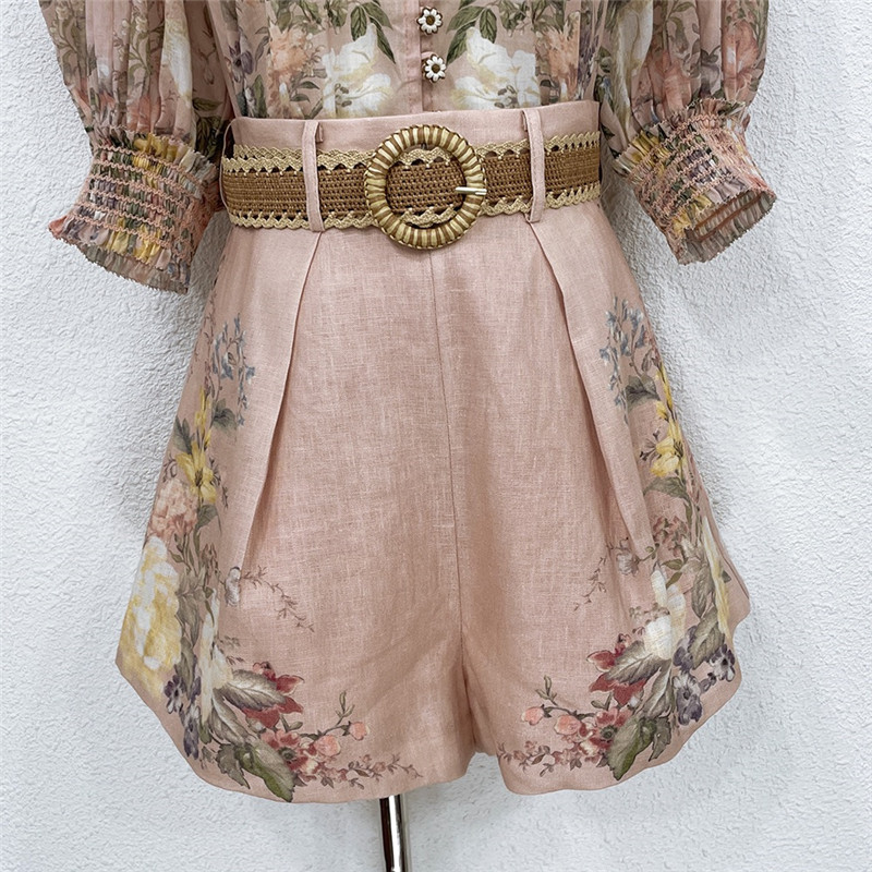 zimm popular ramie buckle top + Linen shorts replicas clothes