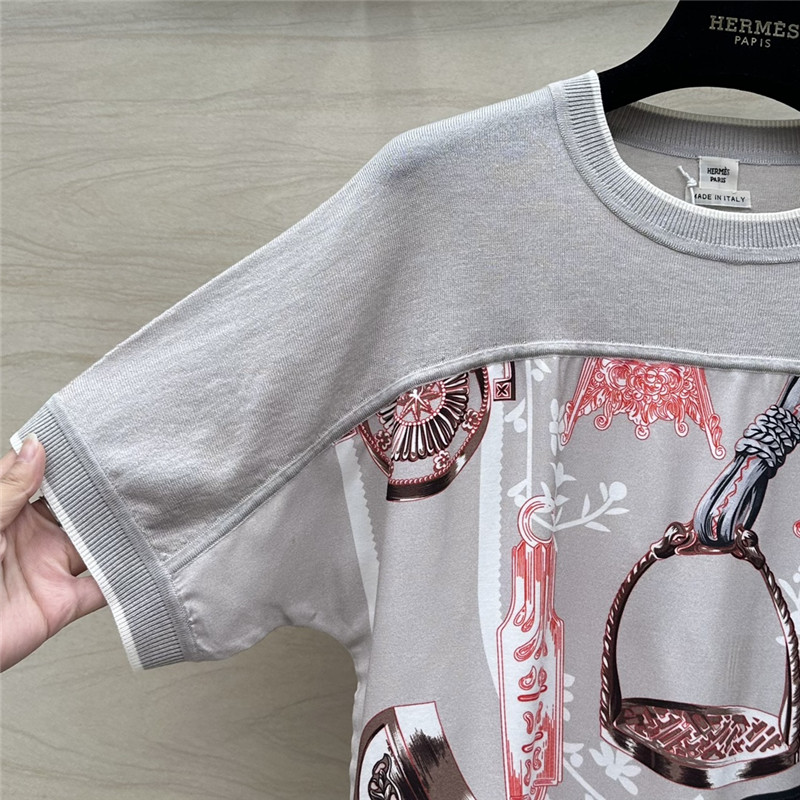 H**me5 patchwork silk cashmere t-shirt in grey