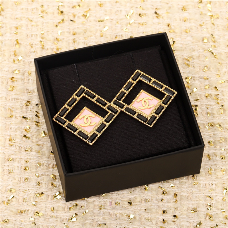 ch**el D1am0nd square rhinestone pink earrings