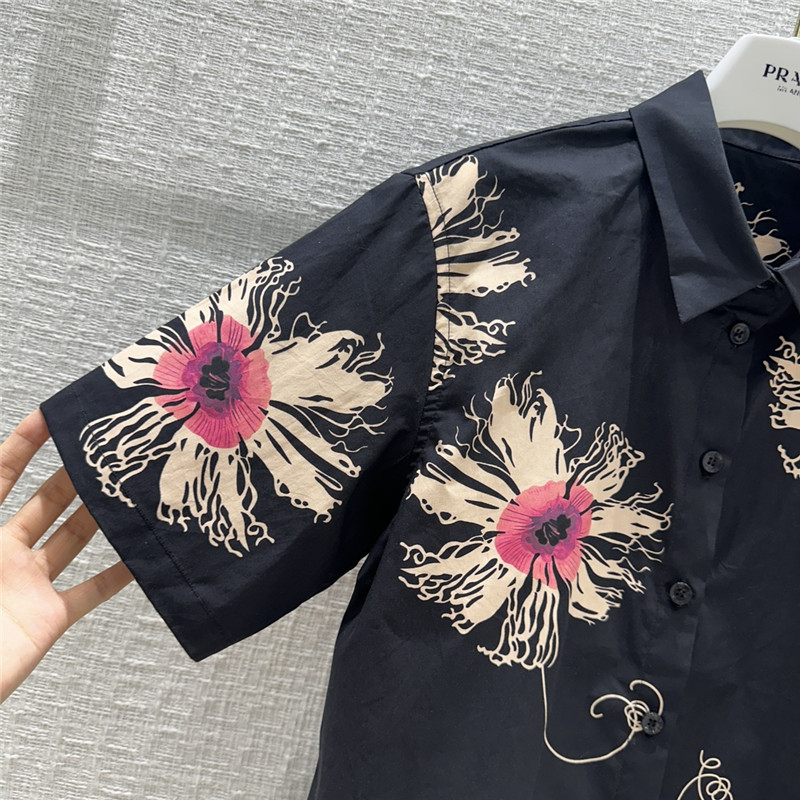 Pra*a black floral print short sleeve shirt replica d&g clothing
