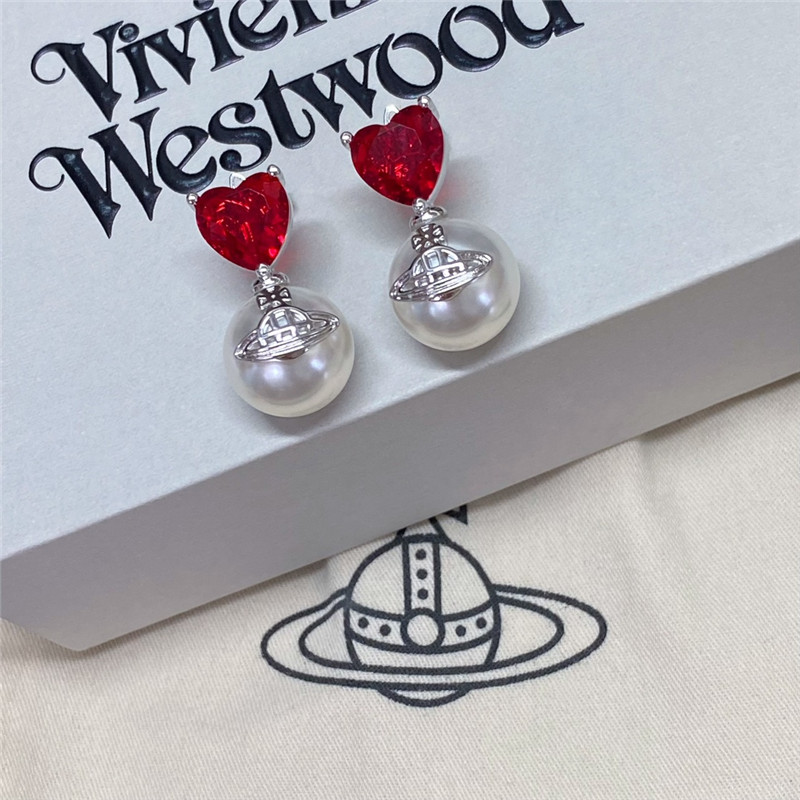u1u1enne westwood heart d1am0nd saturn pearl stud earrings
