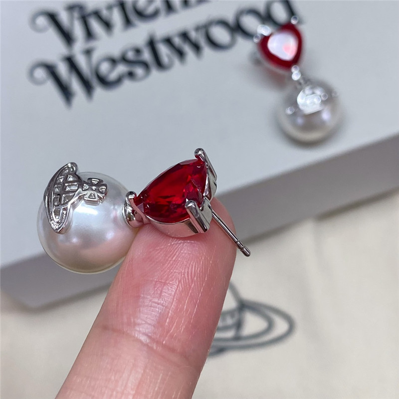 u1u1enne westwood heart d1am0nd saturn pearl stud earrings