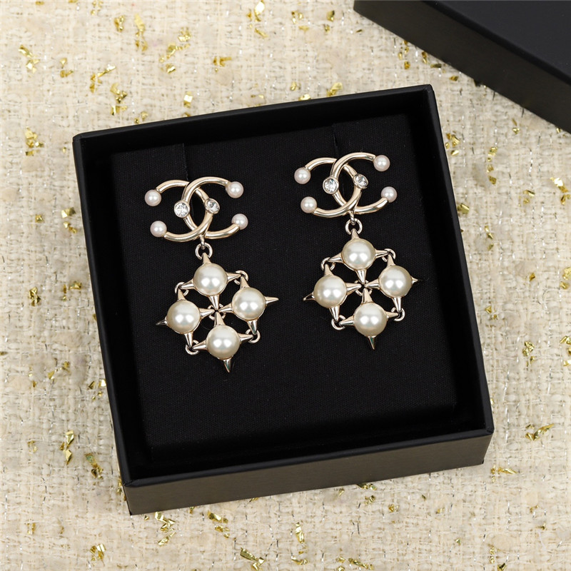 Ch**el handmade pearl double c stud earrings