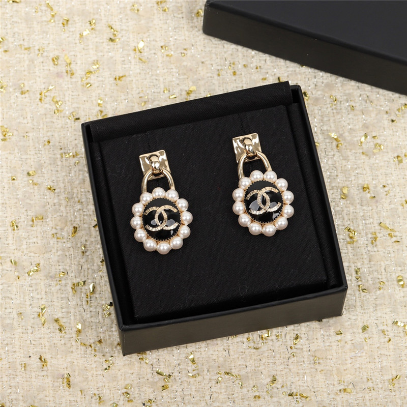 Ch**el handmade pearl double c stud earrings