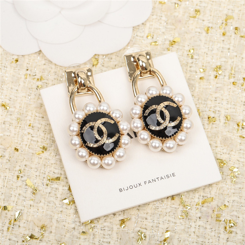 Ch**el handmade pearl double c stud earrings