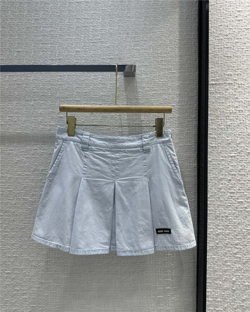 Miu Miu Light Blue Pleated Denim Miniskirt