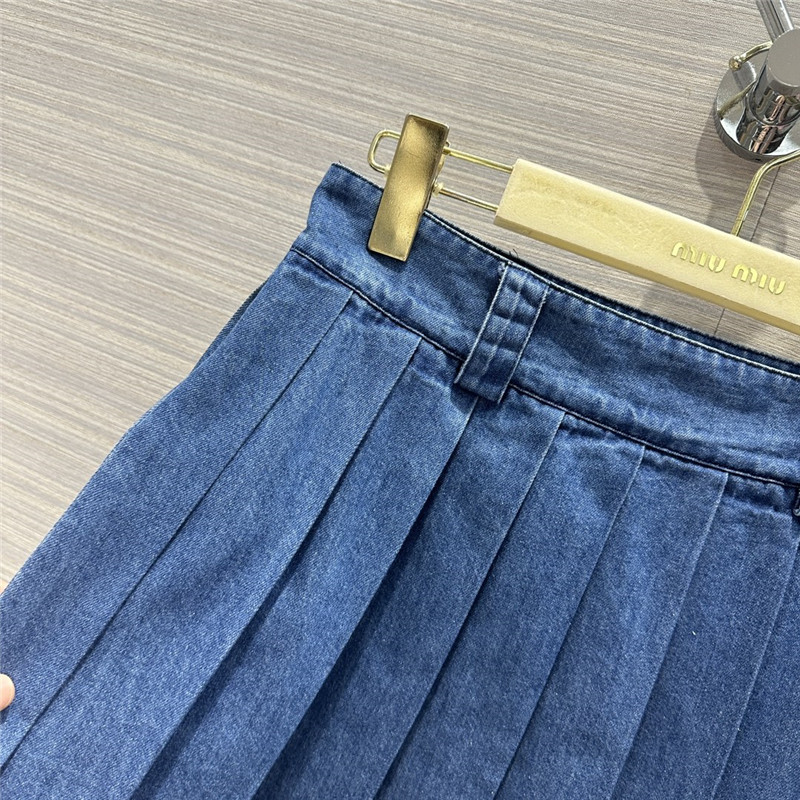 M1um1u soft denim low waist pleated short skirt replica clothes