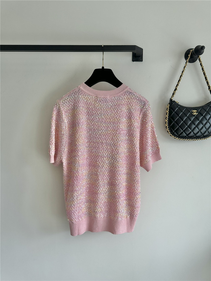 Ch**el new bling beads embellished short-sleeved replica clothing