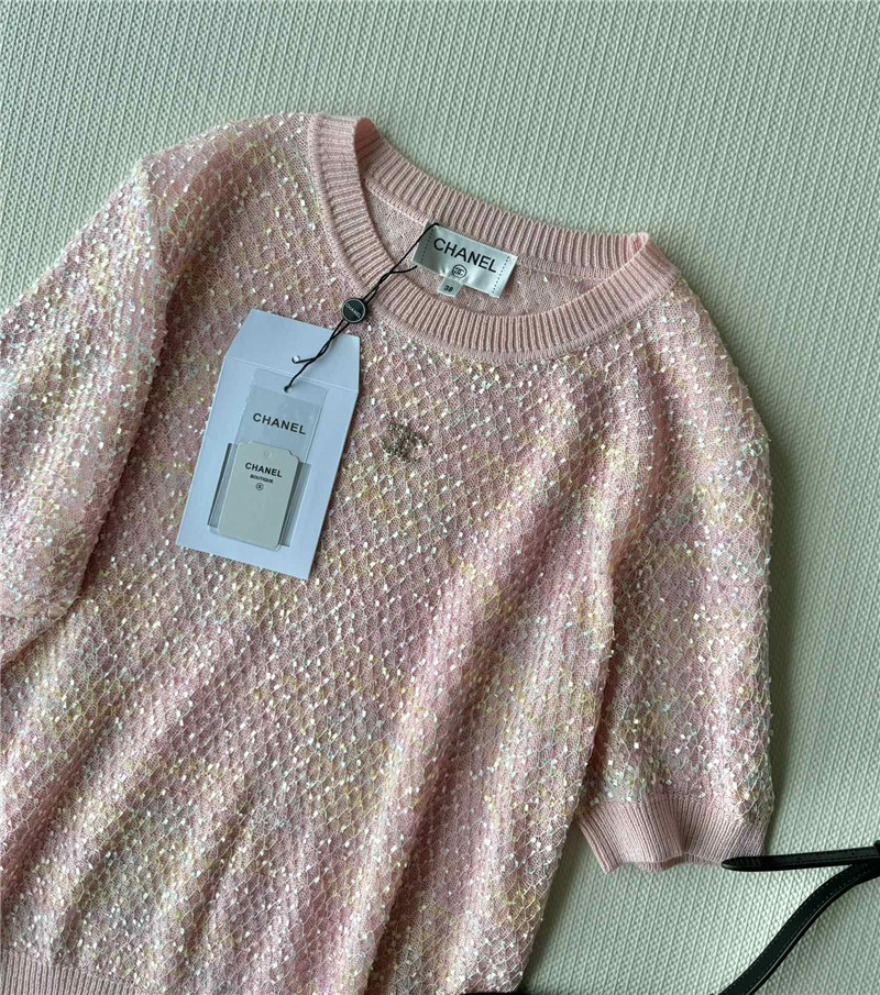 Ch**el new bling beads embellished short-sleeved replica clothing
