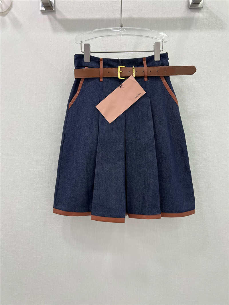 M1um1u new midi skirt with leather trim replica clothes