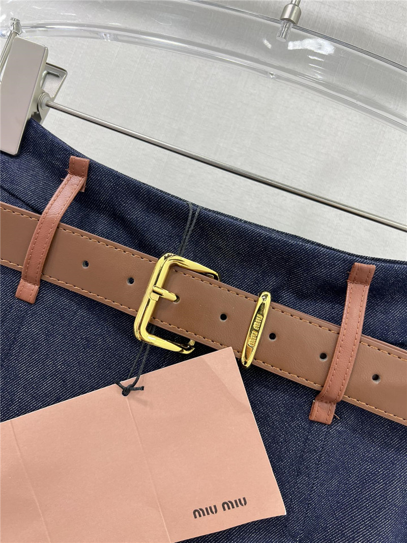 M1um1u new midi skirt with leather trim replica clothes