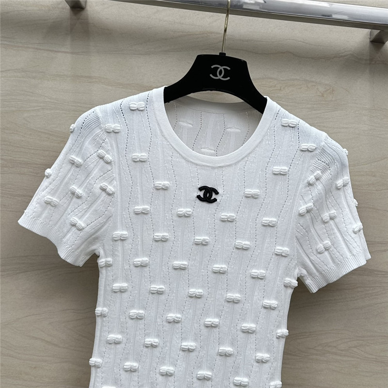 Ch**el embossed bow knitted top replica clothes