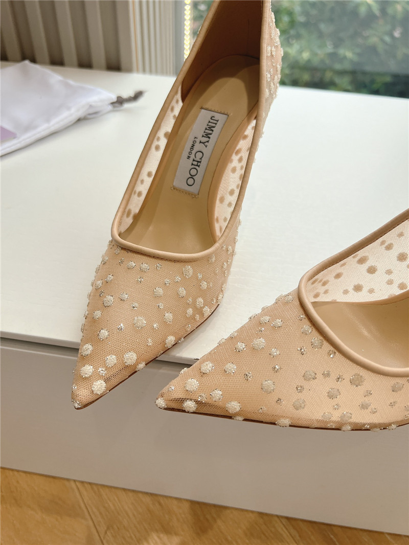 J1m*y Ch00 brown mesh pumps with dégradé crystals