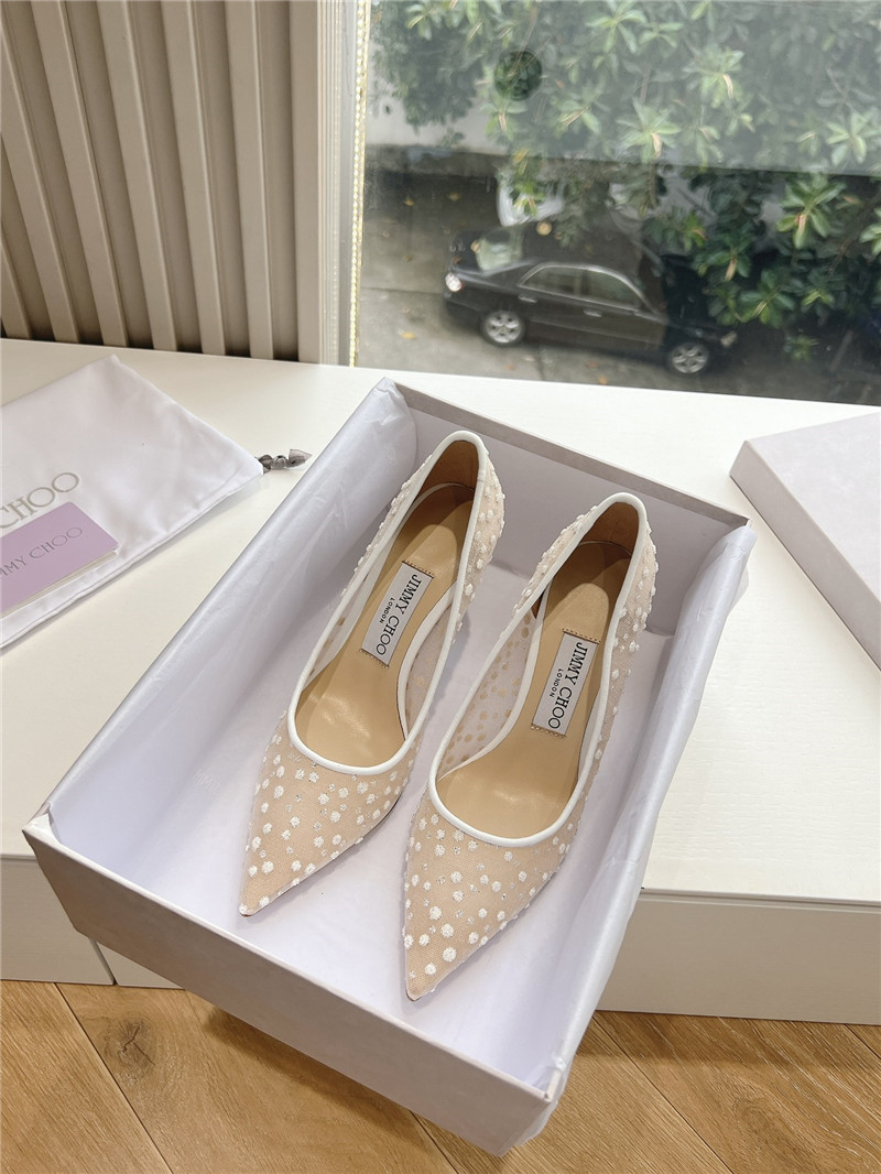 J1m*y Ch00 white mesh pumps with dégradé crystals