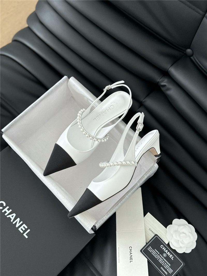 Ch**el white kitten heel slingback mules