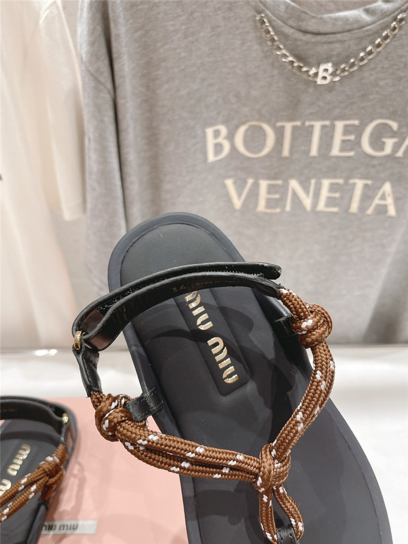 Miu Miu Riviere Brown Leather Cord Sandals